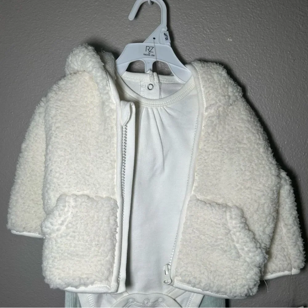 NEW Rachel Zoe baby girl’s bodysuit flare pants jacket outfit set size 0-3 month